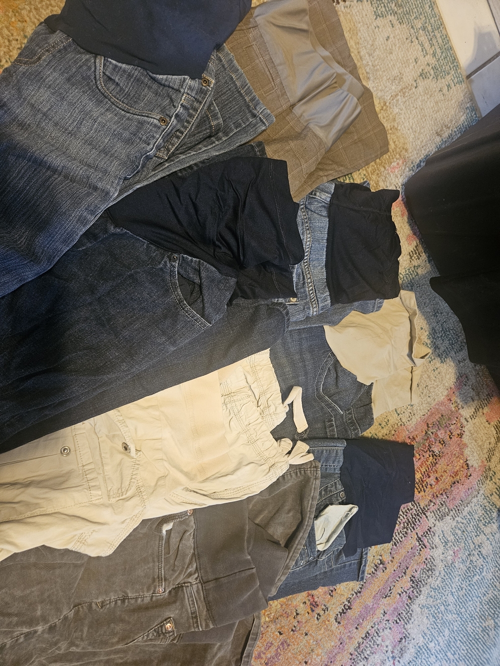 Maternity Mixed Denim and Neutral Pants Bundle - Navy, Beige, Gray